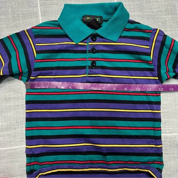 Gymboree Rainbow Tag Vintage 90s Rugby‎ Polo Stripes Teal Long Sleeve Boys - Picture 6 of 10
